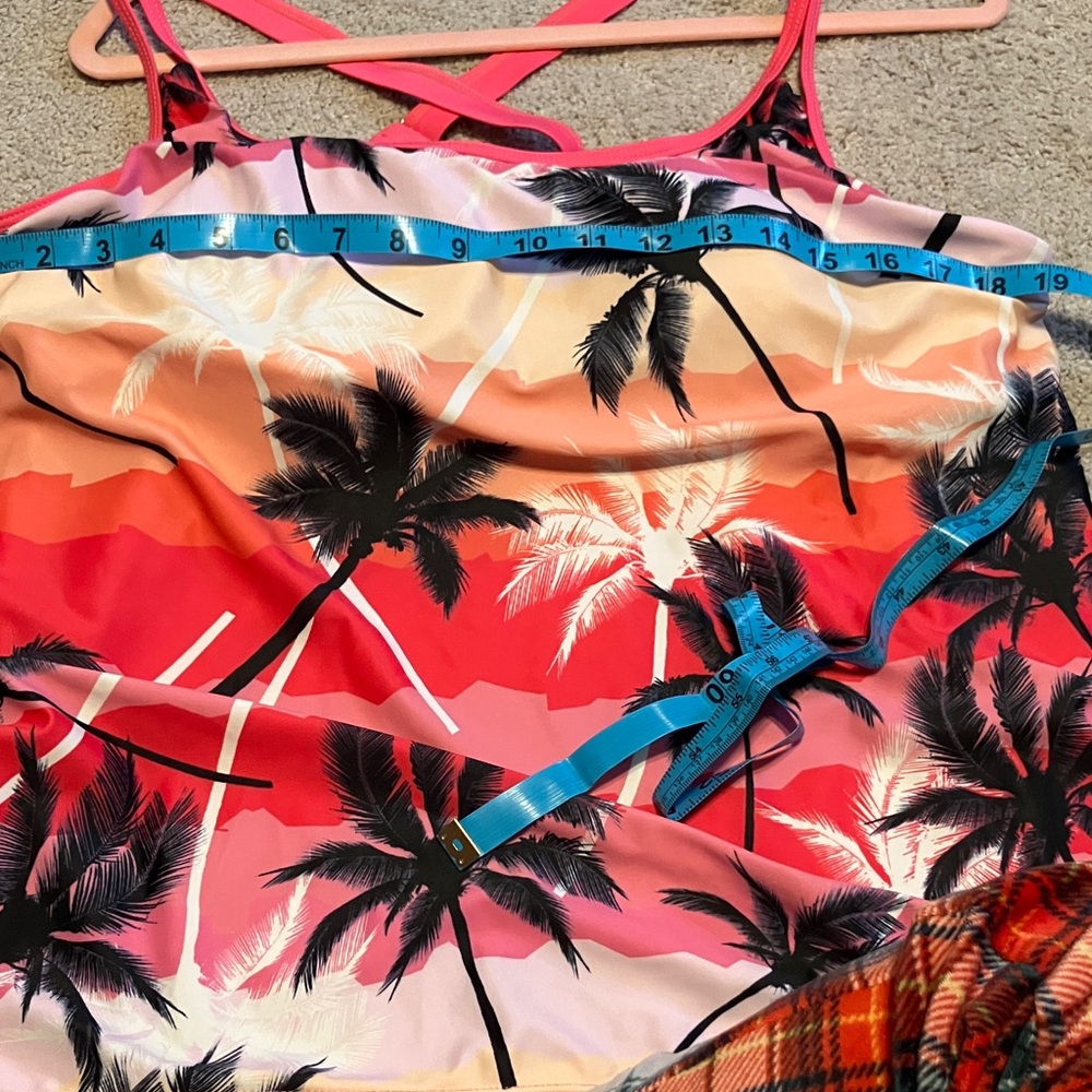 Womens Bathing Suit Top Tankini XXL Tropical Palm Trees Pink - Picture 7 of 7